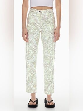 Wilfred Free Green & Purple Swirl Cotton Twill High-Rise Straight Pants Size 2